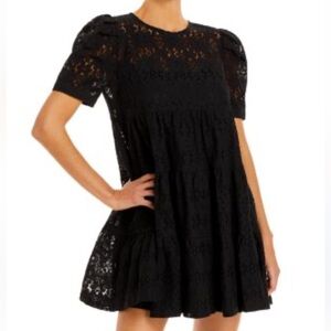 AQUA Short Sleeve Floral Lace Tiered Puff Sleeve Mini Dress with slip Size M